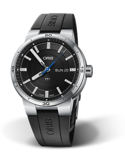 TT1 Day Date, 42mm, Black, Rubber Strap, Stainless steel crown, Multi-piece stainless steel case