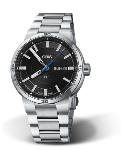 TT1 Day Date, 42mm, Black, Stainless steel Strap, Stainless steel crown, Multi-piece stainless steel case