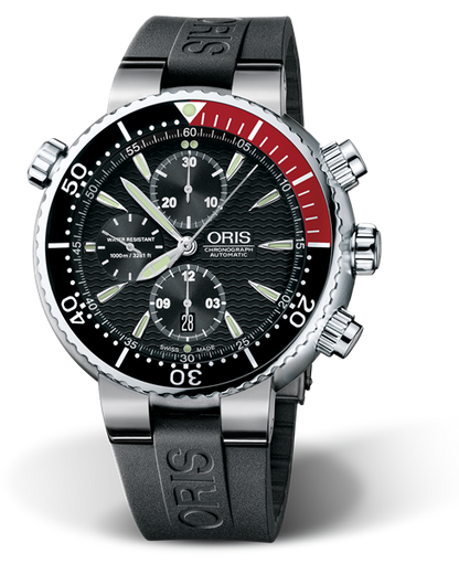 Divers Titan Chronograph, 47.00 mm, Black, Rubber Strap, Stainless steel screw-in security crown, screw-in pushers and Helium valve, Multi-piece titanium case, minutes scale top ring
