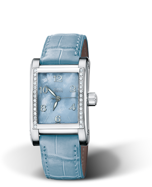 Rectangular Diamonds, 24.00 x 36mm, Blue, Leather Strap, Stainless steel crown, Multi-piece stainless steel case, set with 28 Top Wesselton G, VVS 2 diamonds (0,19 ct.)