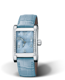 Rectangular Diamonds, 24.00 x 36mm, Blue, Leather Strap, Stainless steel crown, Multi-piece stainless steel case, set with 28 Top Wesselton G, VVS 2 diamonds (0,19 ct.)