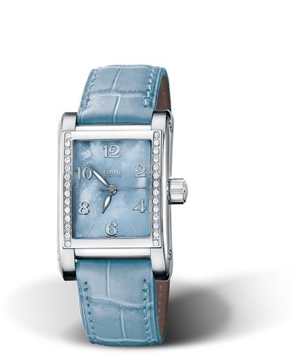 Rectangular Diamonds, 24.00 x 36mm, Blue, Leather Strap, Stainless steel crown, Multi-piece stainless steel case, set with 28 Top Wesselton G, VVS 2 diamonds (0,19 ct.)