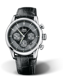Artelier Chronograph, 43.50mm, Black, Leather Strap, Stainless steel crown and pushers, Multi-piece stainless steel case
