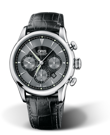 Artelier Chronograph, 43.50mm, Black, Leather Strap, Stainless steel crown and pushers, Multi-piece stainless steel case