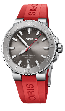 Aquis Date Relief, 43.50 mm, Grey, Rubber Strap, Stainless steel screw-in security crown, Multi-piece stainless steel case, minutes scale top ring