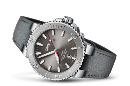 Aquis Date Relief, Grey, Leather Strap