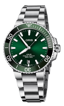 Aquis Date, 39.50 mm, Green, Stainless steel Strap, , Multi-piece stainless steel case, ceramic minutes scale top ring