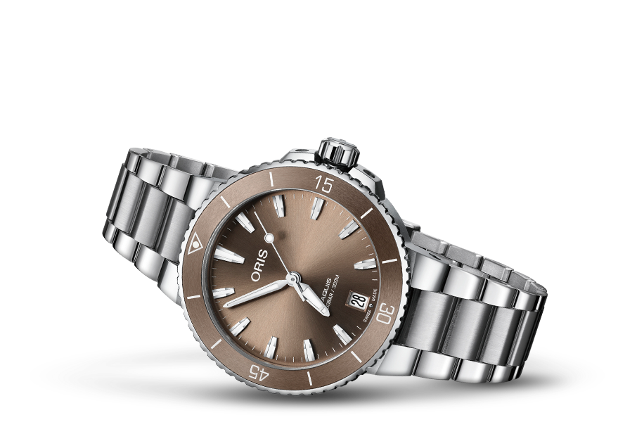 Aquis Date, Brown, Stainless steel Strap