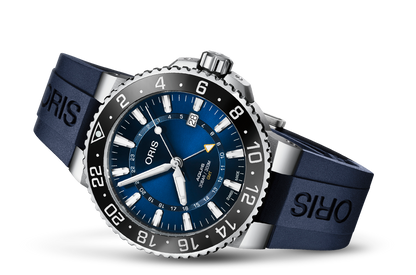 Aquis GMT Date, Blue, Rubber Strap