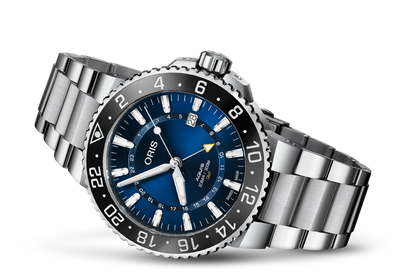 Aquis GMT Date, Blue, Stainless steel Strap