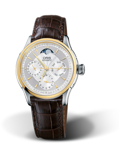 Artelier Complication 2007, 35mm, Grey, Leather Strap, Stainless steel crown, Multi-piece stainless steel case, yellow gold PVD plated top ring