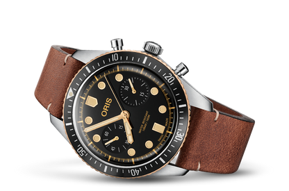 Divers Sixty-Five Chronograph, Black, Leather Strap