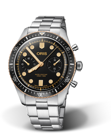 Divers Sixty-Five Chronograph, 43.00 mm, Black, Stainless steel Strap, Stainless steel screw-in security crown and pushers, Multi-piece stainless steel/bronze case, minutes scale top ring