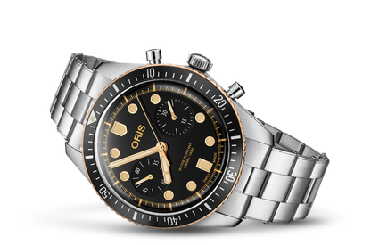 Divers Sixty-Five Chronograph, Black, Stainless steel Strap