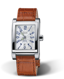 Rectangular Day Date, 30.00 x 44mm, Grey, Leather Strap, Stainless steel crown, Multi-piece stainless steel case