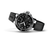 Aquis Date Diamonds, Black, Rubber Strap