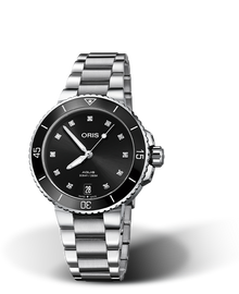 Aquis Date Diamonds, 36.50 mm, Black, Stainless steel Strap, Stainless steel screw-in security crown, Multi-piece stainless steel case, ceramic minutes scale top ring