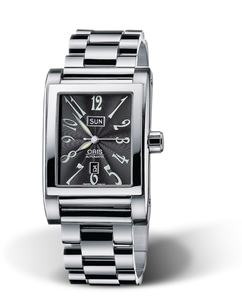 Rectangular Day Date, 30.00 x 44mm, Black, Stainless steel Strap, Stainless steel crown, Multi-piece stainless steel case