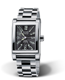Rectangular Day Date, 30.00 x 44mm, Black, Stainless steel Strap, Stainless steel crown, Multi-piece stainless steel case