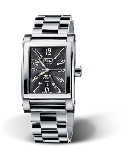 Rectangular Day Date, 30.00 x 44mm, Black, Stainless steel Strap, Stainless steel crown, Multi-piece stainless steel case