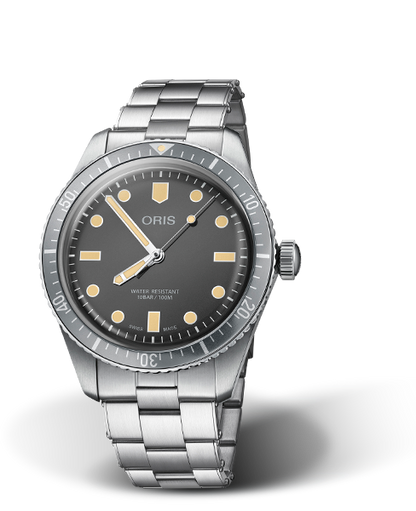 Hodinkee Limited Edition, 40.00 mm, Grey, Stainless steel Strap, Stainless steel screw-in security crown, Multi-piece stainless steel case, minutes scale top ring