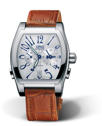 Tonneau Worldtimer, 38.50 x 48.30 mm, Grey, Leather Strap, Stainless steel crown and pushers, Multi-piece stainless steel case