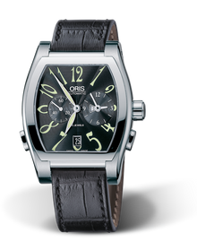 Tonneau Worldtimer, 38.50 x 48.30 mm, Black, Leather Strap, Stainless steel crown and pushers, Multi-piece stainless steel case