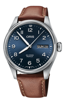 Big Crown ProPilot Big Day Date, 44mm, Blue, Leather Strap, Stainless steel screw-in security crown, Multi-piece stainless steel case