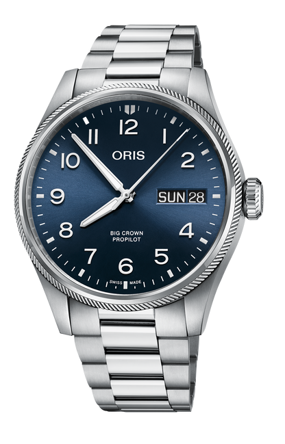 Big Crown ProPilot Big Day Date, 44mm, Blue, Stainless steel Strap, Stainless steel screw-in security crown, Multi-piece stainless steel case