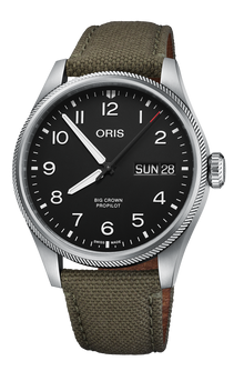 Big Crown ProPilot Big Day Date, 44mm, Black, Textile Strap, Stainless steel screw-in security crown, Multi-piece stainless steel case