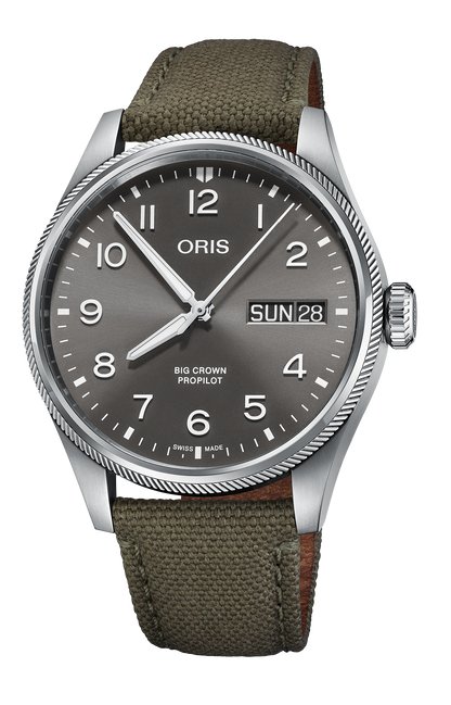 Big Crown ProPilot Big Day Date, 44mm, Grey, Textile Strap, Stainless steel screw-in security crown, Multi-piece stainless steel case