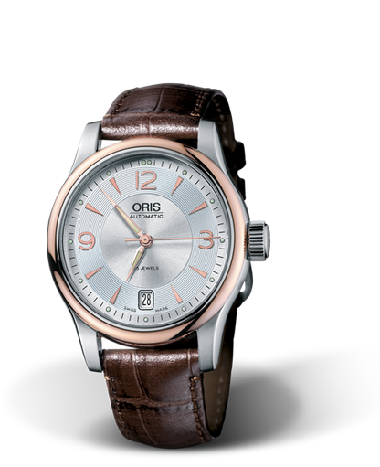 Classic Date 2006, 37mm, Grey, Leather Strap, Stainless steel crown, Multi-piece stainless steel case, rose gold plated top ring