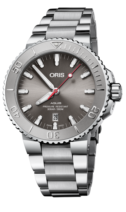 Aquis Date Relief, 43.50 mm, Grey, Stainless steel Strap, Stainless steel screw-in security crown, Multi-piece stainless steel case, minutes scale top ring