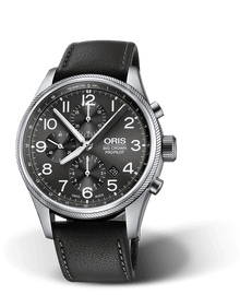 Big Crown ProPilot Chronograph, 44mm, Grey, Leather Strap, Stainless steel screw-in security crown and pushers, Multi-piece stainless steel case