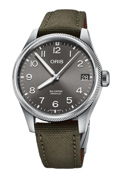Big Crown ProPilot Big Date, 41.00 mm, Grey, Textile Strap, Stainless steel screw-in security crown, Multi-piece stainless steel case