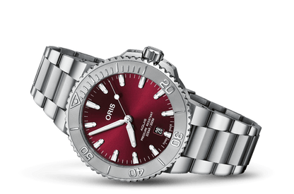 Aquis Date Relief, Red, Stainless steel Strap