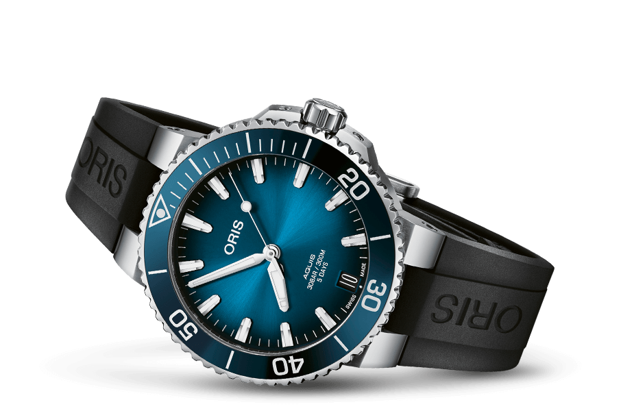 Aquis Date Calibre 400, Blue, Rubber Strap