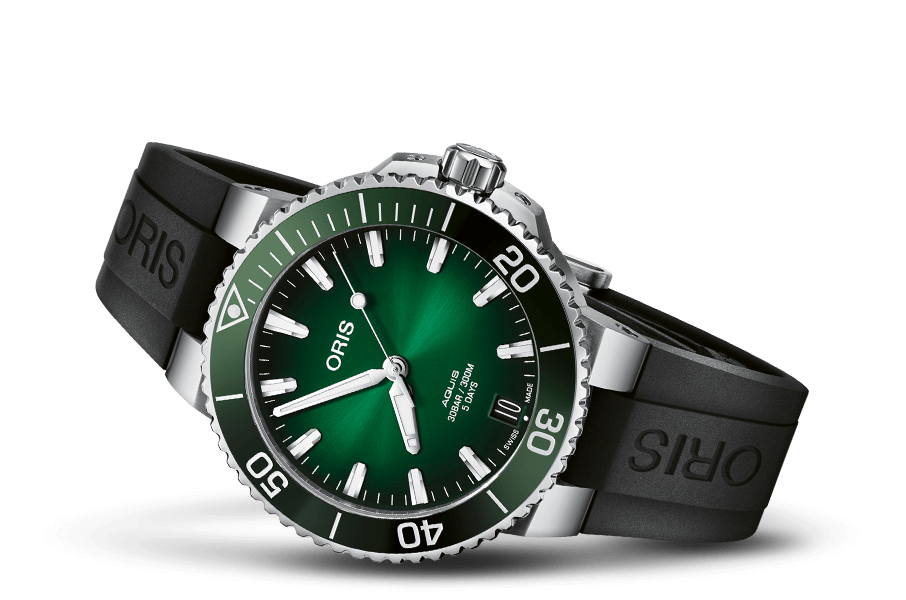Aquis Date Calibre 400, Green, Rubber Strap
