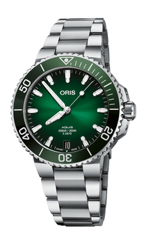 Aquis Date Calibre 400, 41.50 mm, Green, Stainless steel Strap, Stainless steel screw-in security crown, Multi-piece stainless steel case, ceramic minutes scale top ring