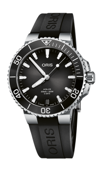 Aquis Date Calibre 400, 41.50 mm, Grey, Rubber Strap, Stainless steel screw-in security crown, Multi-piece stainless steel case, ceramic minutes scale top ring