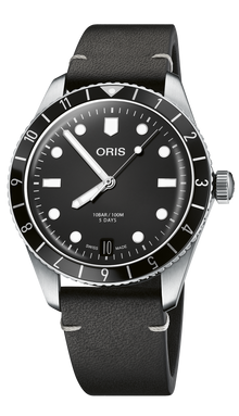 Divers Sixty-Five 12H Calibre 400, 40.00 mm, Black, Leather Strap, Stainless steel screw-in security crown, Multi-piece stainless steel case, hours scale top ring