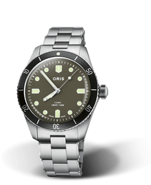 Oris X Hodinkee Calibre 400 Limited Edition, 38.00 mm, Green, Stainless steel Strap, Stainless steel screw-in security crown, Multi-piece stainless steel case, minutes scale top ring