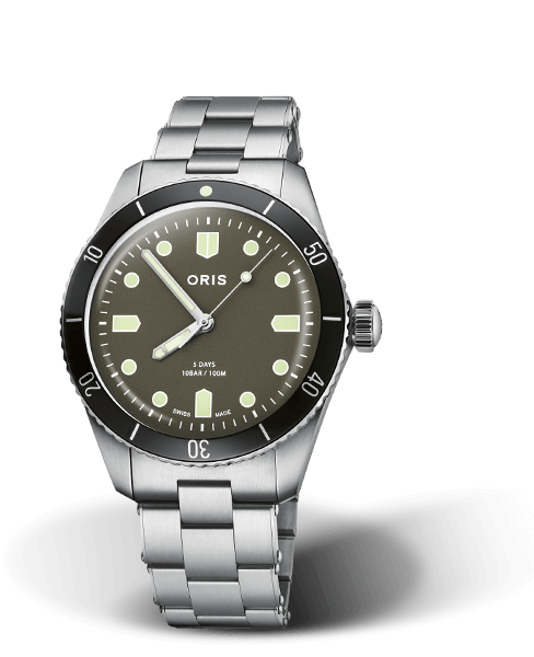 Oris X Hodinkee Calibre 400 Limited Edition, 38.00 mm, Green, Stainless steel Strap, Stainless steel screw-in security crown, Multi-piece stainless steel case, minutes scale top ring