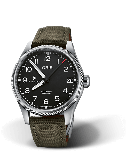 Big Crown ProPilot E-Sling Edition, 41.00 mm, Black, Textile Strap, Stainless steel screw-in security crown, Multi-piece stainless steel case
