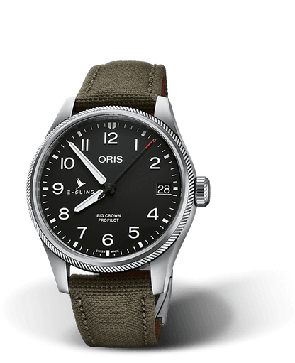 Big Crown ProPilot E-Sling Edition, 41.00 mm, Black, Textile Strap, Stainless steel screw-in security crown, Multi-piece stainless steel case