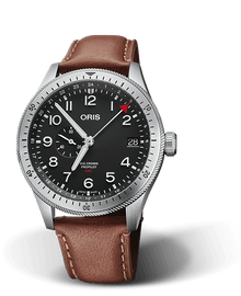 Big Crown ProPilot Timer GMT, 44mm, Black, Leather Strap, Stainless steel screw-in security crown, Multi-piece stainless steel case, minutes scale top ring
