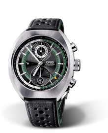 Chronoris Grand Prix '70 Limited Edition, 42.50mm, Black, Leather Strap, Stainless steel Oris Quick Lock security crown and pushers, Multi-piece stainless steel case