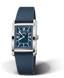 Rectangular, 25.50 x 38.00 mm, Blue, Leather Strap, Stainless steel crown, Multi-piece stainless steel case