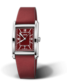 Rectangular, 25.50 x 38.00 mm, Red, Leather Strap, Stainless steel crown, Multi-piece stainless steel case