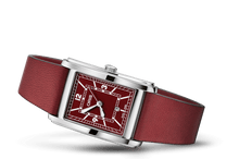 Rectangular, Red, Leather Strap